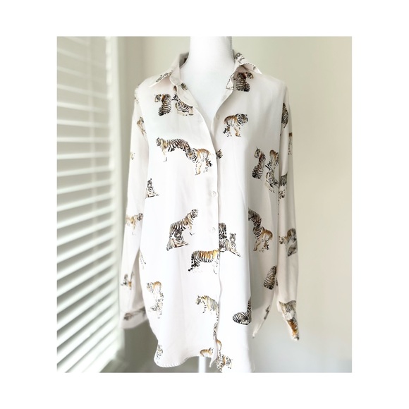 Zara Tops - Zara Cream Shirt with Tiger Design